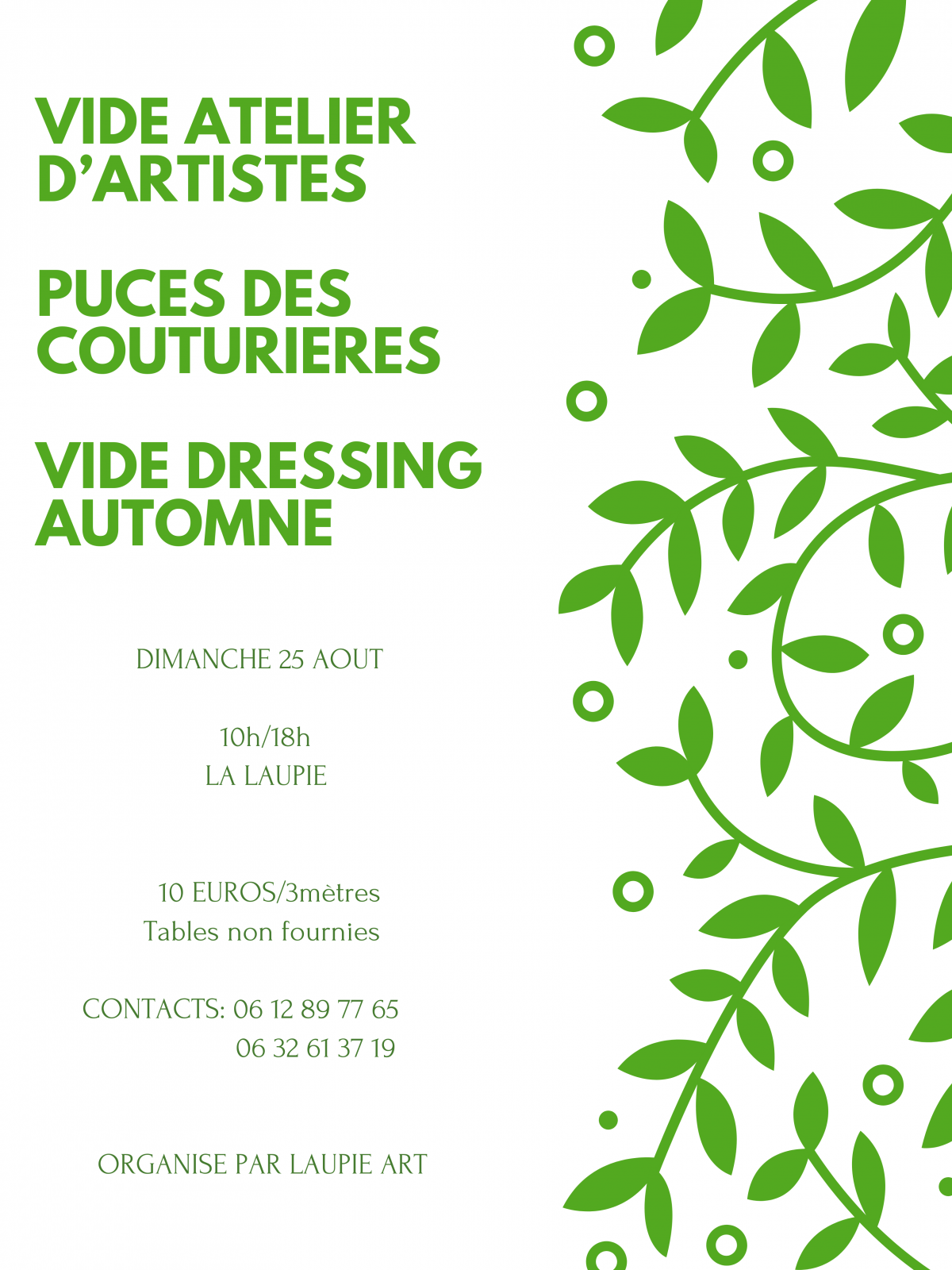 Vide atelier d’artistes, puces des couturières vide dressing